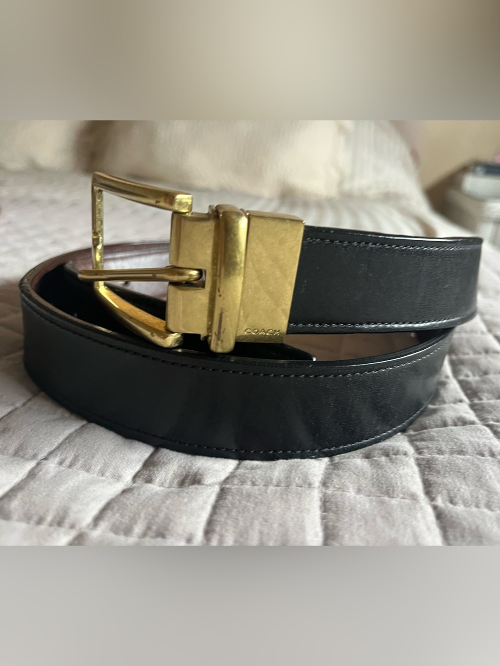 Coach Solid Belt F90256 (Color: B4AWV ,Size: 38 in) Black/Brown *Some wear& tear